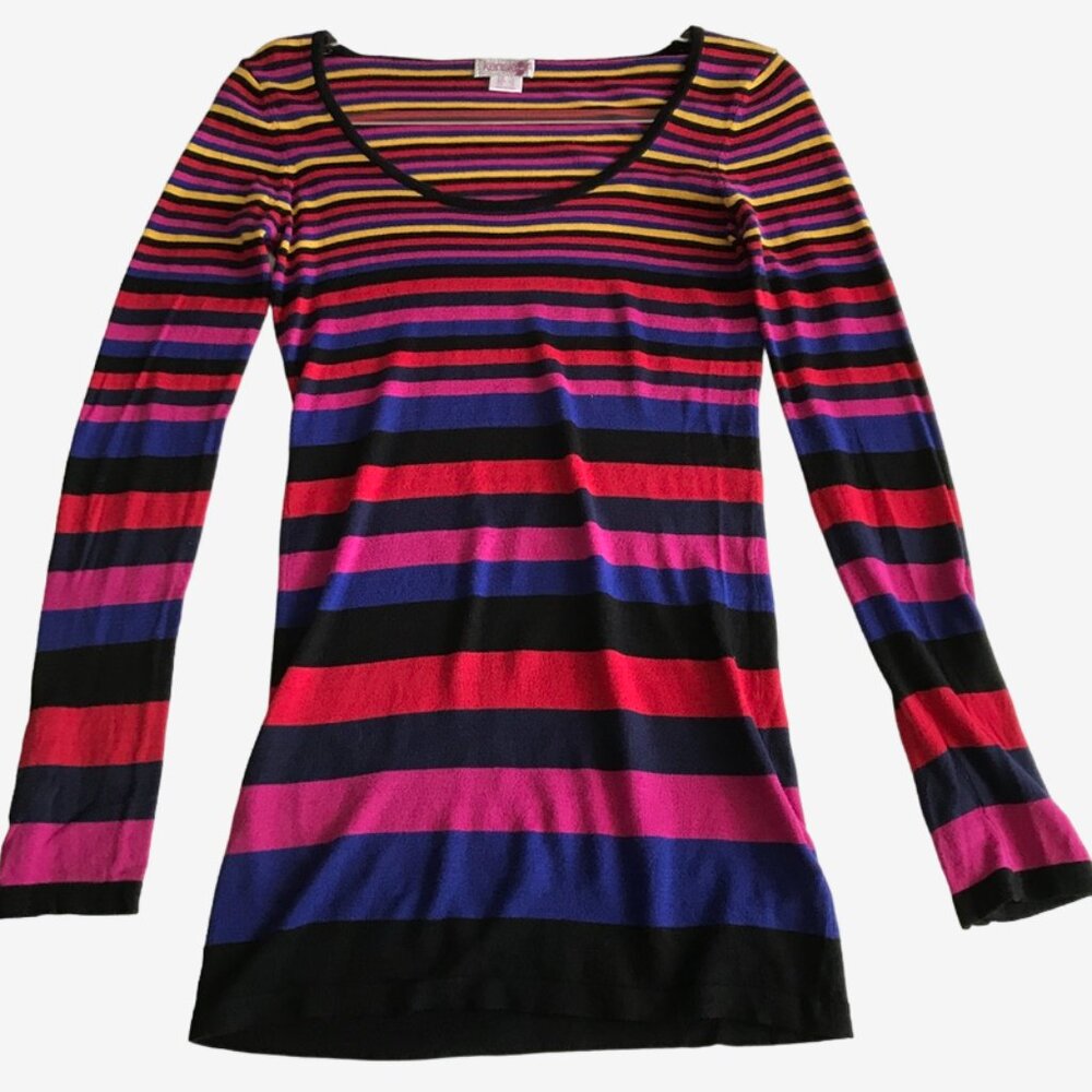 Kensie girl top elongated blouse stripe knit scoop neck long sleeve SMALL